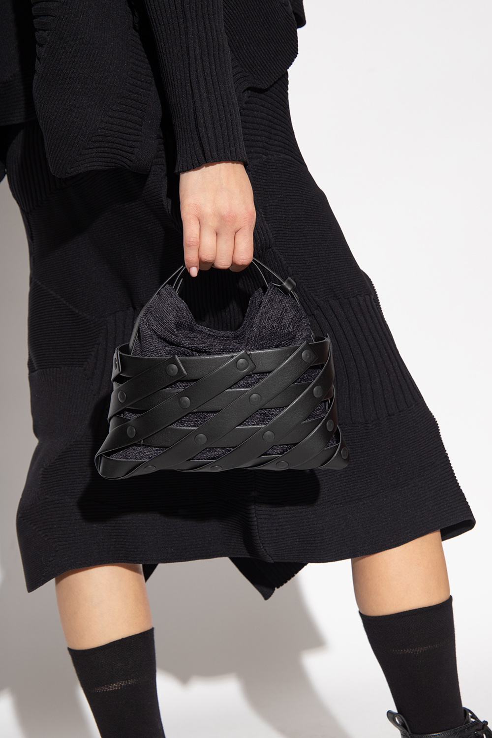 Black 'Spiral Grid' shoulder bag Issey Miyake Pleats Please